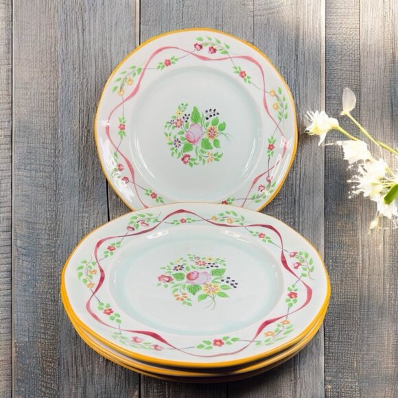 1950s Adams England Calyx Ware Ceramic 9in Dish Plate Set 4 Porcelain Floral VTG - Picture 1 of 15